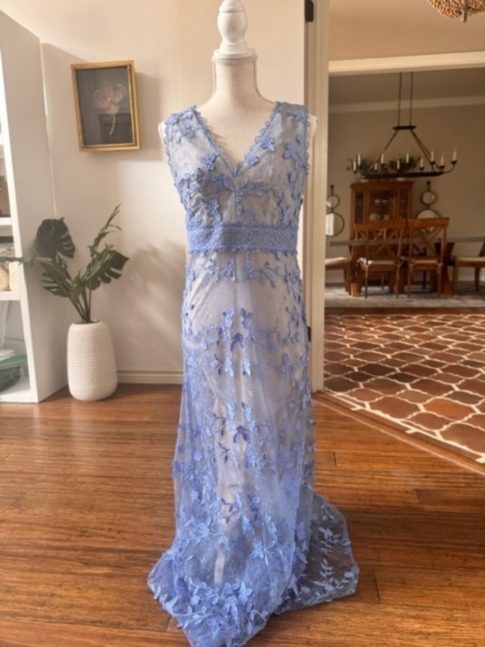 Adrianna Papell Floral Embroided Illusion Midi/Maxi Dress = Size 6